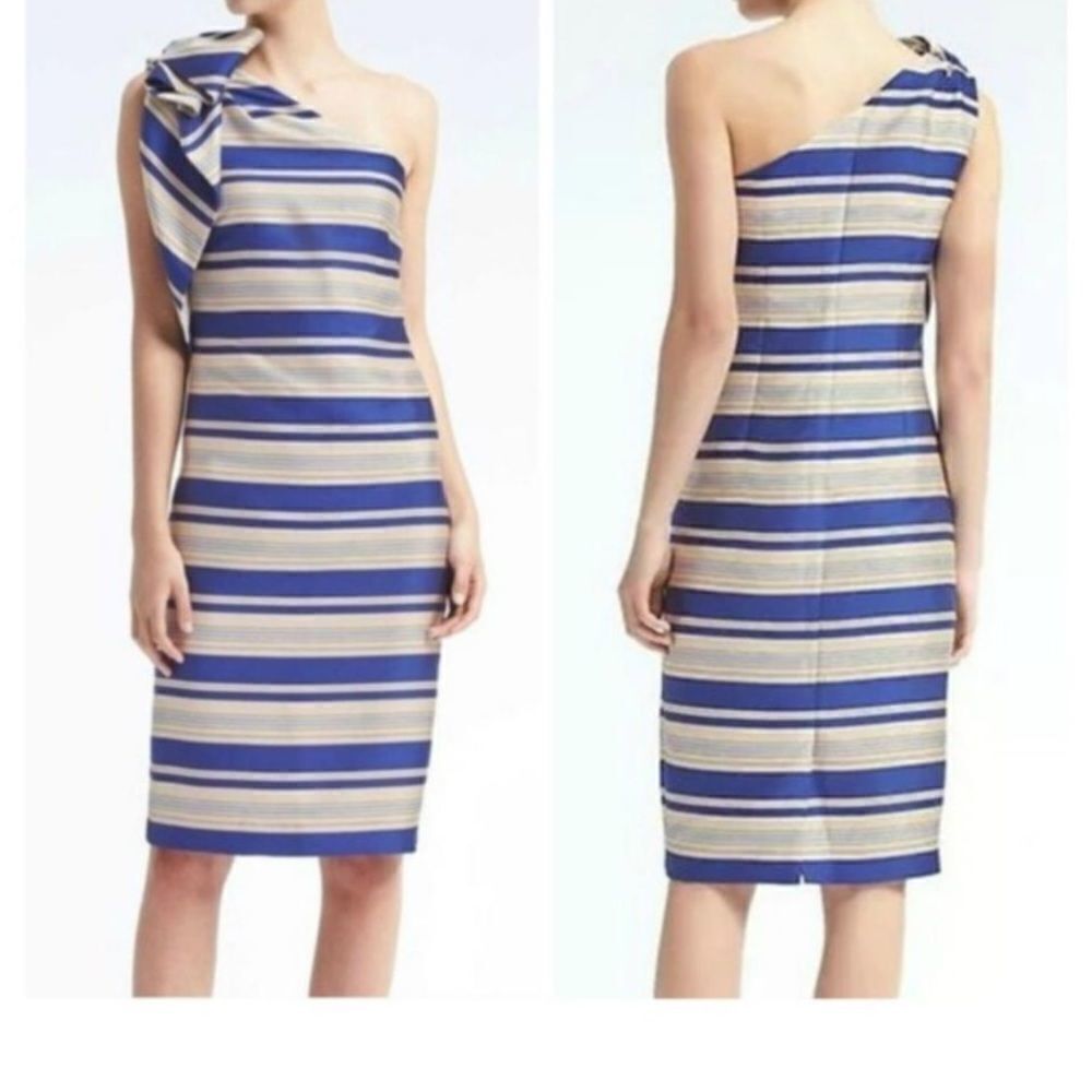 Banana Republic Cerulean Blue One Shoulder Bow Midi Dress New Size 2